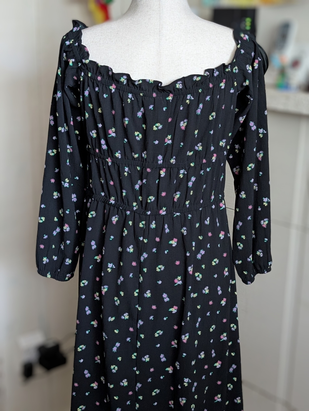 Maxi Dress, Off shoulder, Floral, Black
